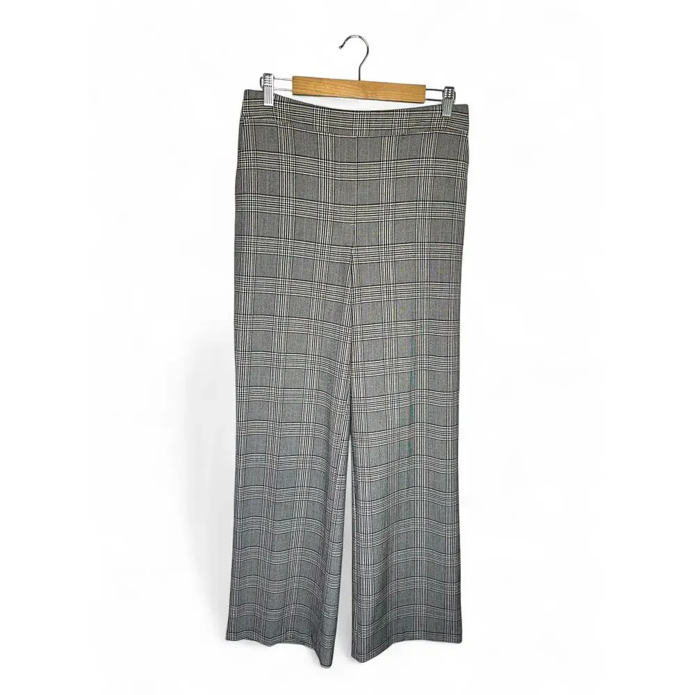 Nicole Miller New York Women's Wide Leg Glen Plaid Pants Size 8 Gray Brown Black - Picture 1 of 10